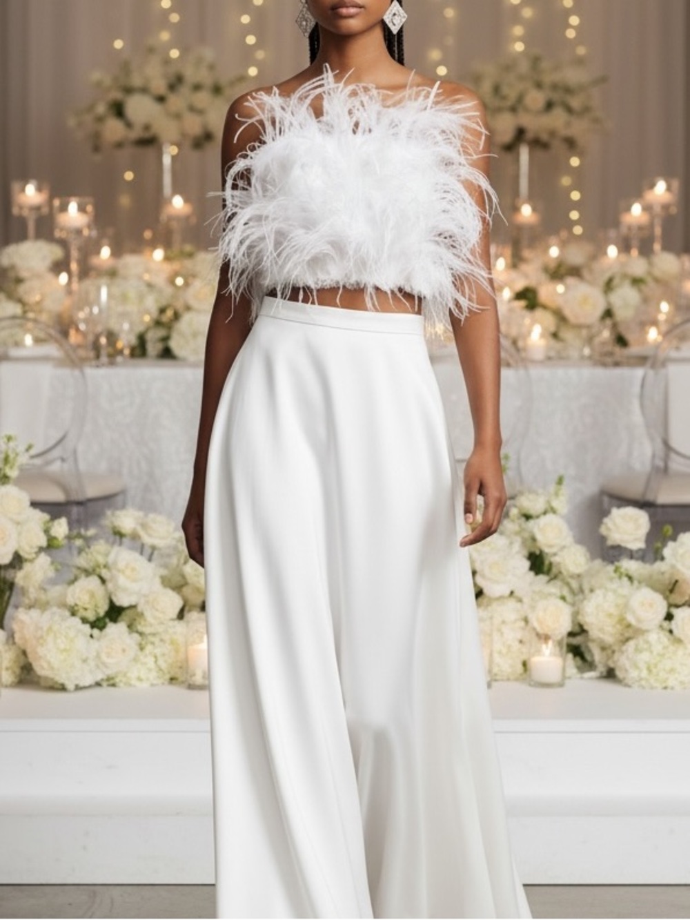 New $400 Audrey Adele x BHLDN Feather Wedding Topper Sm Off White Ivory Cropped